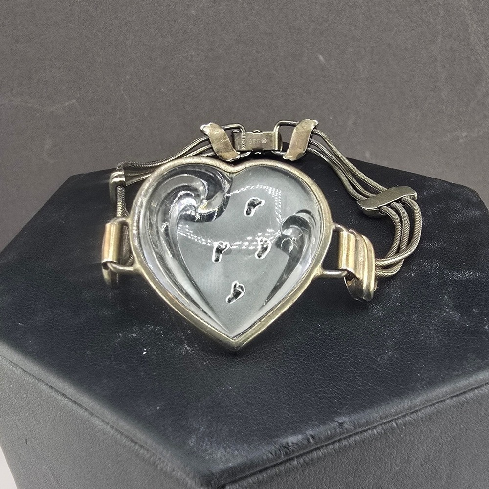 Lenox Bracelet Sterling Silver Heart Footprints Sand Snake Chain RARE 7in - Picture 2 of 16